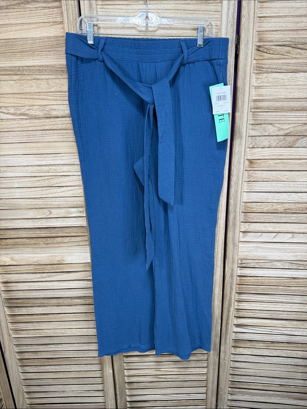 Retrology Bright Denim Blue Stretch Waist Tie Palazzo Pants Size PL NWT Petite